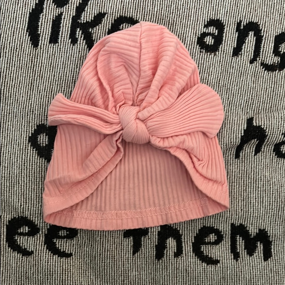 Pink Ribbed Kids Beanie with Bow
